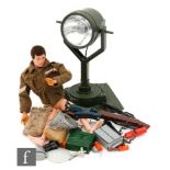 $ Palitoy Action Man, seven figures all with flock hair, five of them with eagle eyes,