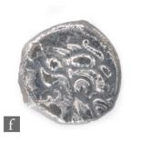 France - Volcae Tectrosages, two Iron Age silver units of Monnaies-a-la-croix type, circa 200-118BC.