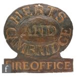 A Herts and Cambridge Fire Office copper firemark, retaining gilt lettering, (W68A),