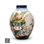 A Moorcroft Pottery vase in the Walk Through Time pattern featuring Dorset scenes designed by Rachel