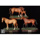 A collection of three Royal Doulton horse figures, Mr Frisk, Red Rum and First Born, all mounted