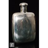 A hallmarked silver pocket flask of plain cushioned rectangular form, length 8cm, Birmingham 1913,