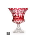 An early 20th Century Stourbridge crystal pedestal bowl with a square stepped base rising to a