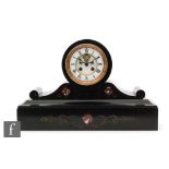 A Victorian black slate and marble mantle clock of classical form with anchor escapement.