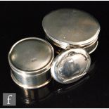 Three items of hallmarked silver, an oval trinket box, a circular box and cover and a oval