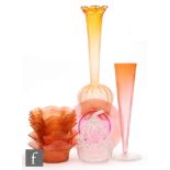 A collection of Victorian glass to include a vase of globe and shaft form with everted rim and