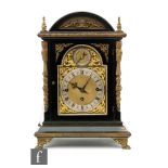 A late 19th to early 20th Century German ebonised bracket clock, the twin fusee movement with pull