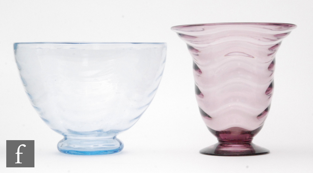 A 1920s-1930s Whitefriars bowl designed by William Butler, of footed form with wave ribbed design in