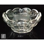 A 1930s Moser clear crystal bowl of faceted form with scalloped rim, diameter 23cm.