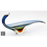 A large post war Italian Murano glass table centre bowl in the manner of Seguso, of elongated