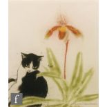 Elizabeth Blackadder (B. 1931) - 'Orchid and Cat', etching and aquatint, signed in pencil,