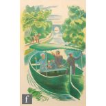 John Nash, RA (1893-1977) - Figures on a horse drawn canal boat, lithograph, bears Goldmark Gallery,