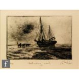 Contemporary British School - 'Unloading Coal', etching, indistinctly signed in pencil and