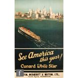 Travel Poster - British cruise vintage travel poster, 'See America this year, Cunard White Star',