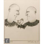 David Reekie - Interrogation - An original pencil drawing showing two men in profile with a bird