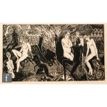 Alfred Waldron (B. 1912) - 'Husbands and Wives', linocut, signed in the image with initials, also