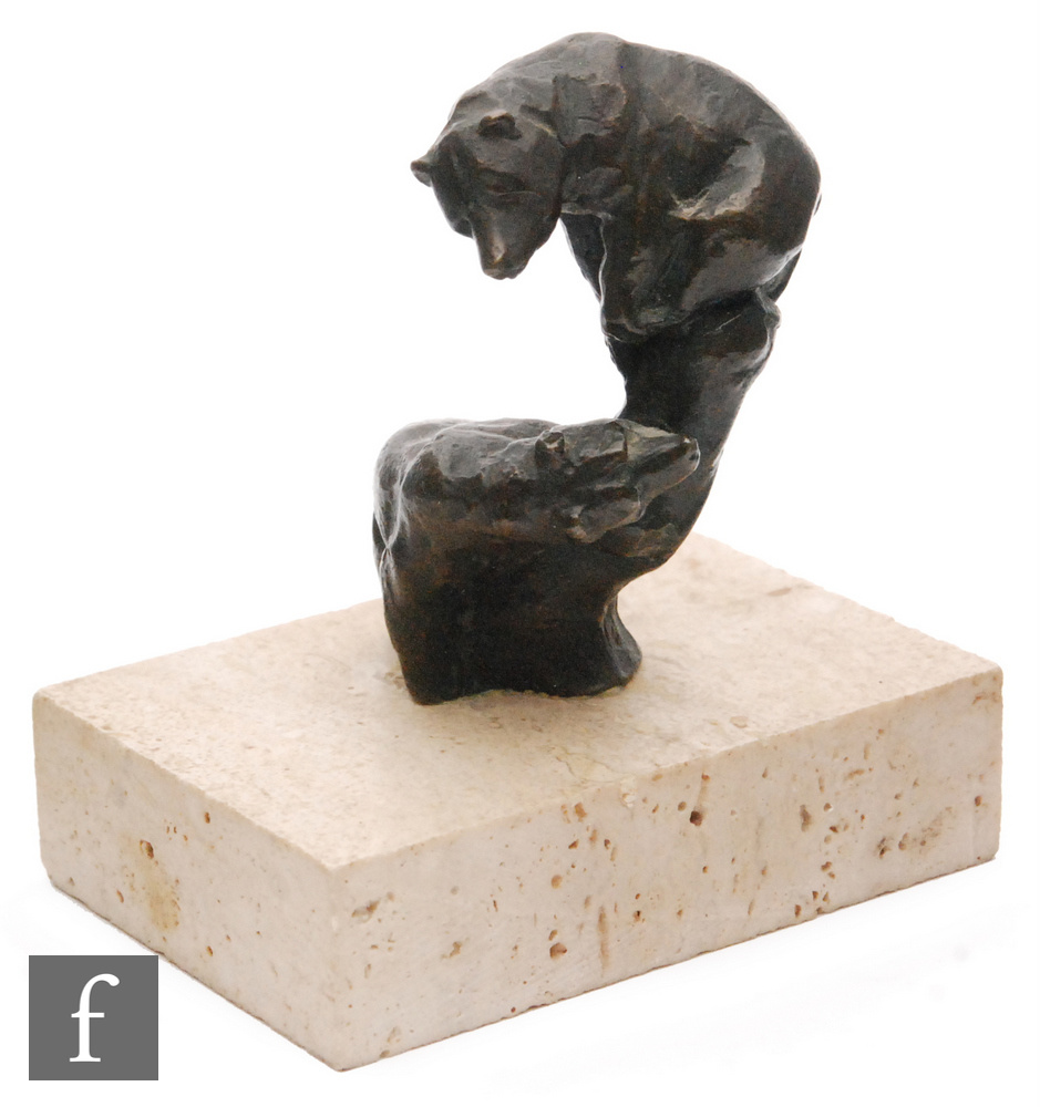 Siggy Putcha (20th Century Canadian) - Bronze study of two bear cubs on a stump on composite - Image 2 of 2