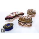 A collection of 19th and 20th Century porcelain and enamel patch boxes, to include two Capodimonte