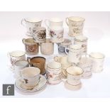 A collection of 19th and early 20th Century porcelain mugs, to include nursery and present mugs,