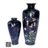 A Japanese cloisonne vase, circa 1900, of slender baluster form, silver and gilt wire decorated with