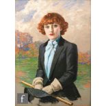 ENGLISH SCHOOL (c.1950) - Portrait of a young lady wearing riding jacket and stock, pastel