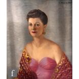 K HOWARD BENT (MID 20TH CENTURY) - Portrait of an elegant lady wearing a pink gown, half length, oil