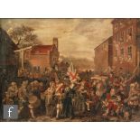 AFTER WILLIAM HOGARTH (1697-1764) - The March of the Guards to Finchley, oil on board, framed, 15.