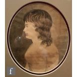 ENGLISH SCHOOL (EARLY 19TH CENTURY) - Portrait of a young lady, watercolour, oval, framed, 18cm x