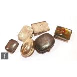 Six modern silver pill and other boxes to include a double stamp and an enamelled example. (6)