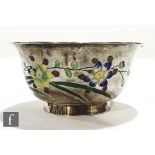 A Chinese silver small bowl decorated with enamelled character marks and flowers, diameter 9.5cm,