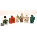 A collection of Chinese 20th Century snuff bottles to include three inside painted examples, all