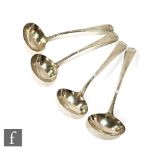 A set of four Georgian hallmarked silver Old English pattern sauce ladles, total weight 6.5oz,