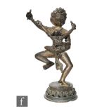 A Sino-Tibetan bronze figure of Mahakala and consort, yab yum, standing on a throne base, the god of