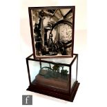 An engineers scale model of a live steam beam engine, within oak framed and glazed case, case height