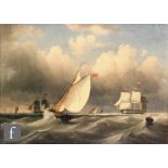 MANNER OF THOMAS BUTTERSWORTH - A sailing boat and other vessels at sea, oil on canvas, framed, 30cm