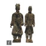 Two Chinese 20th Century Terracotta Warrior figures, both standing, the first with character marks