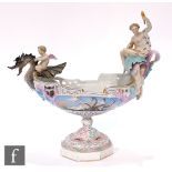 A 19th Century continental cache pot, the oval form bowl adorned with figures including a cherub