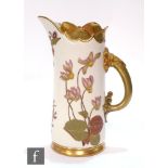 AMENDED DESCRIPTION A late 19th Century Royal Worcester ewer of tapering cylindrical form