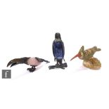 A 20th Century blue veined and silver model of a standing parrot marked 925 sterling, a similar pink