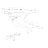 Emanuele Pirro - 'I love flying above children playing', pencil, 14.8cm x 21cm. Framed and glazed.