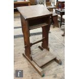 A 1950s oak lectern stand made for the 1953 coronation with presentation plaque, hinged base, height