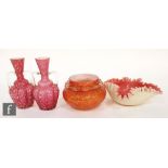 A pair of late 19th Century continental vases of lobed shouldered form with collar neck and