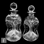 An early 20th Century clear crystal Scrooge decanter with silver hallmarked collar, marks rubbed,