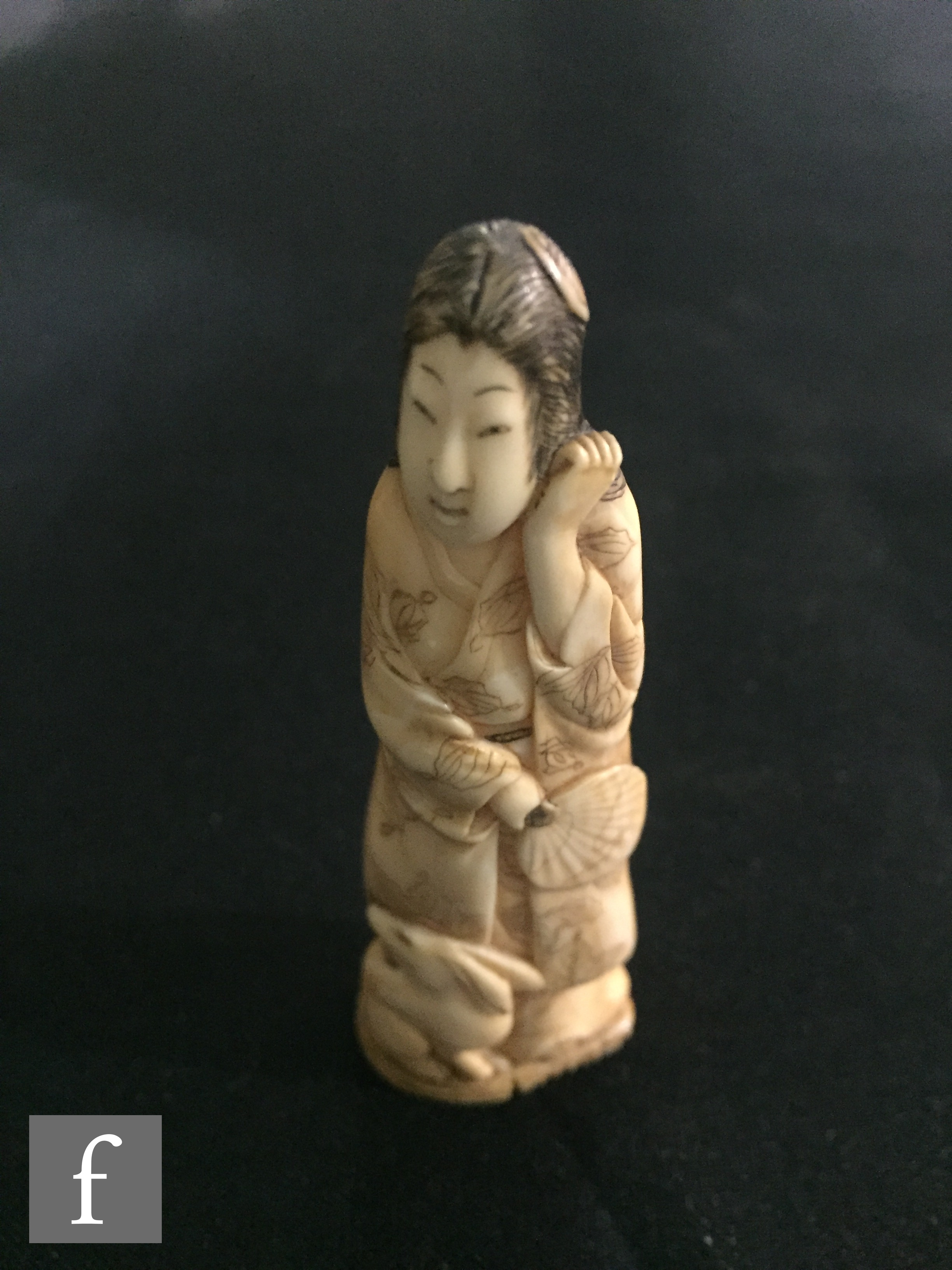 A 19th Century carved ivory seated figure of a man mixing tea with a stick, another of a scribe, a - Image 12 of 16