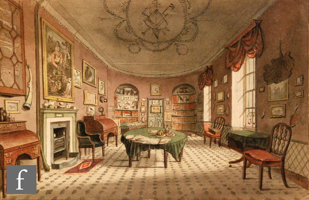 JOSHUA BRYANT (fl. 1798-1823) - A View of the library at Thornville, Yorkshire, watercolour,