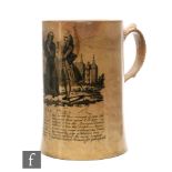A late 18th to early 19th Century creamware mug, possibly Wedgwood, printed with the satirical