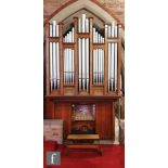 A full size church pipe organ by Nelson & Co Durham, stepped keyboard, pedal and pull stop