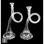Two 19th Century 'friggar' glass ear trumpets, tallest 23cm.