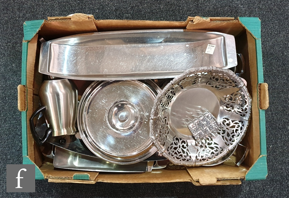 A collection of assorted stainless steel and silver plate to include Robert Welch Old Hall serving
