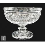 A 20th Century Stourbridge clear crystal glass bowl raised to a knopped stem and circular foot,